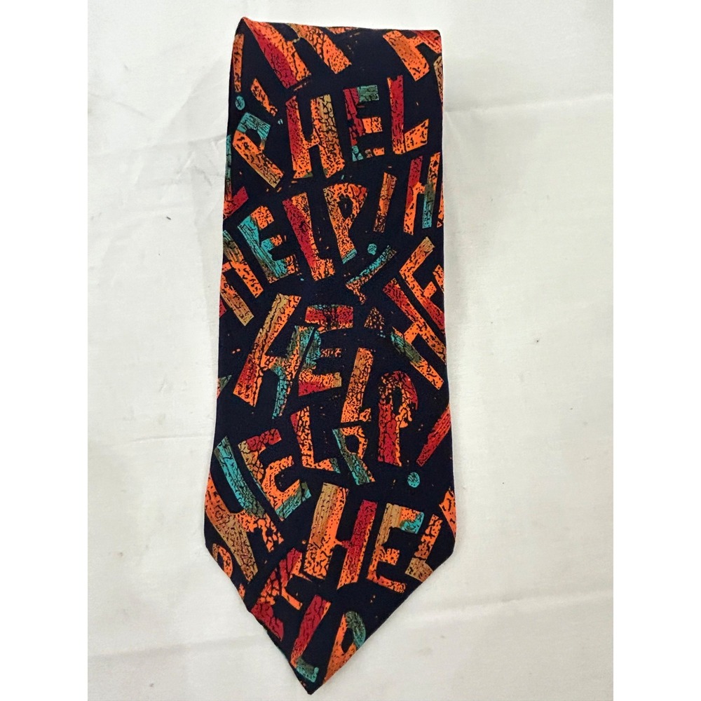 Vintage Beatles neck tie men's navy blue Silk HELP tie music album 90s Made USA